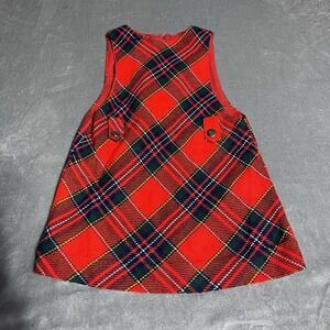True Vintage Stoneswear Jumper Dress Girls 6X Red Plaid Talon‎ Zipper 60s 70s